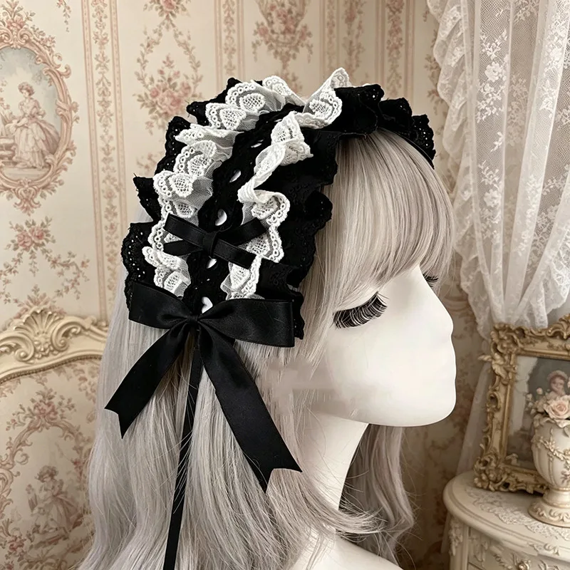 Cosplay Prop Bow - Opaska do włosów Lolita z koronką
