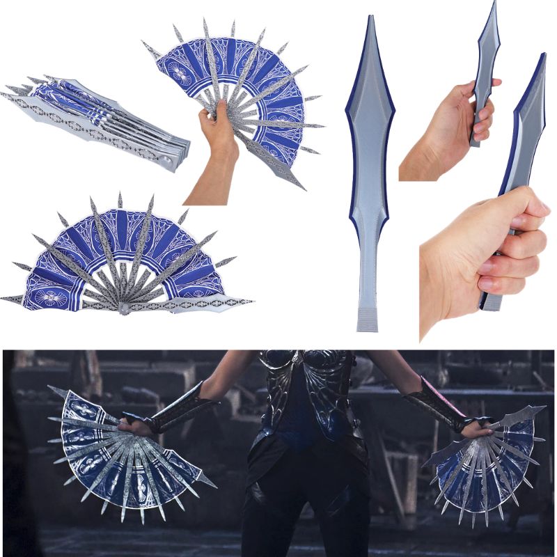 Cosplay Prop Blueprints - Anime Kitana Cosplay MK Niebieski Wachlarz